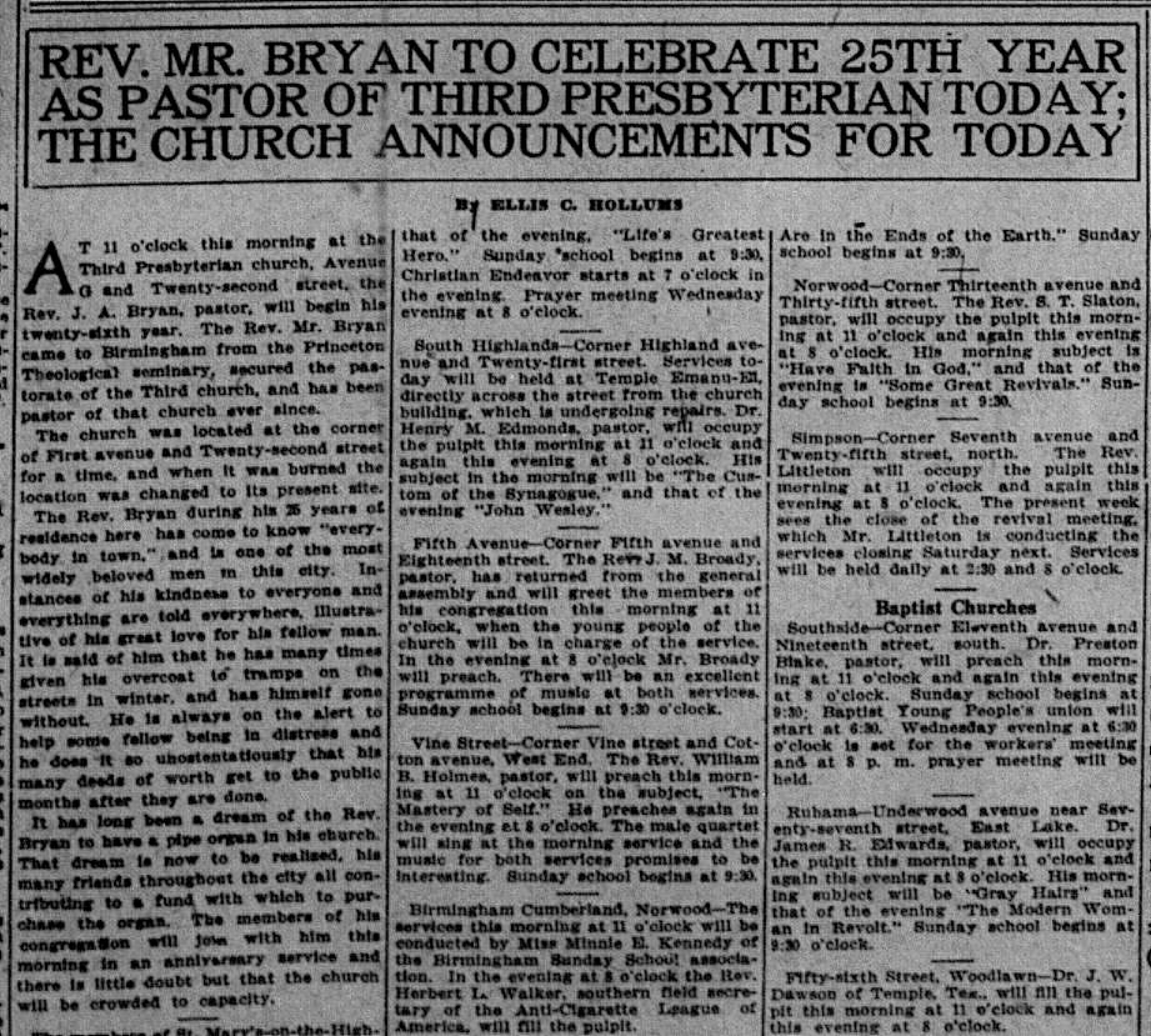 Rev. Bryan To Celebrate 25th Year As Pastor of Third Presbyterian Today
